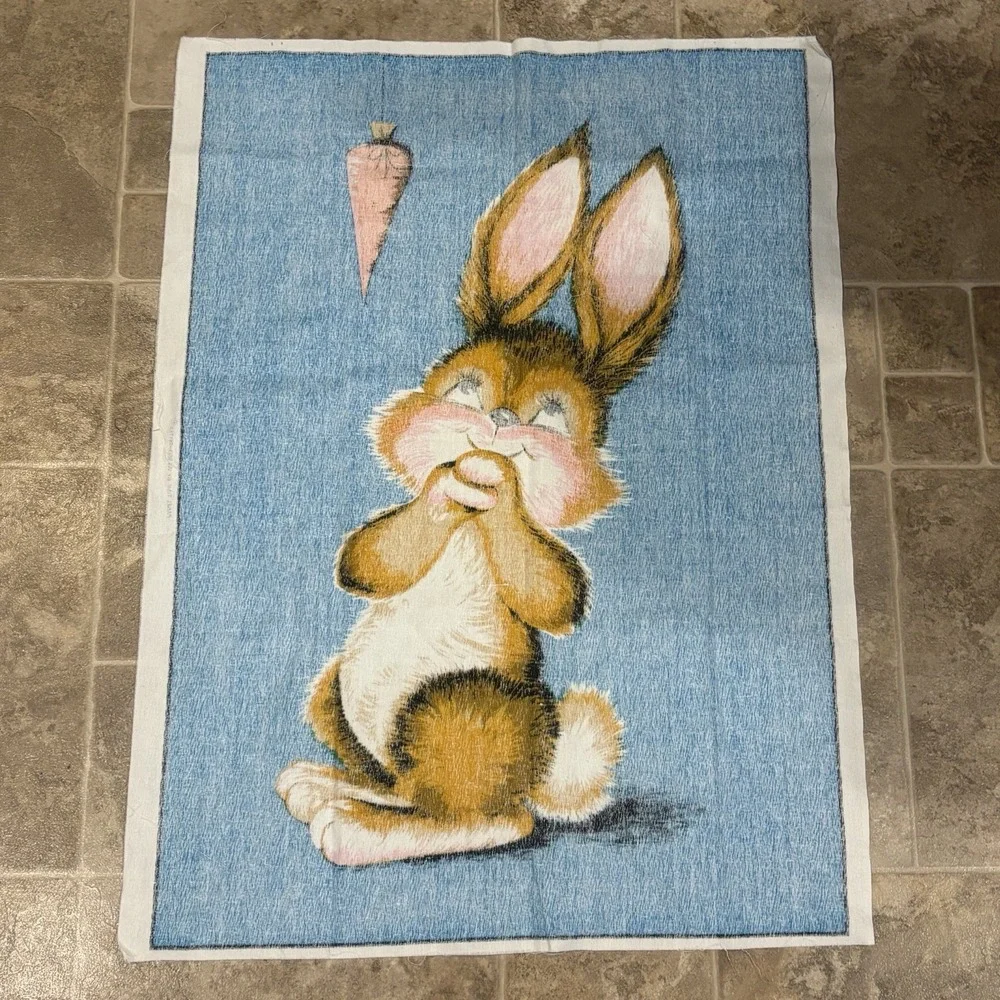 Vintage Panel Time‎ Bunny Rabbit Carrot  Fabric Panel Wesco Reltex 28